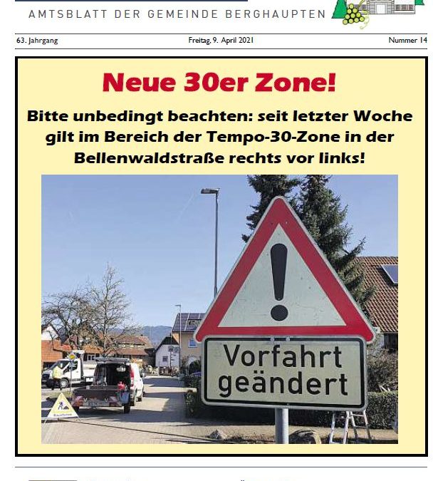 Amtsblatt 2021 KW 14 | Gemeinde Berghaupten